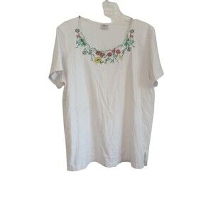 Adrian Delafield  white‎ Embroidered floral swoop neck blouse